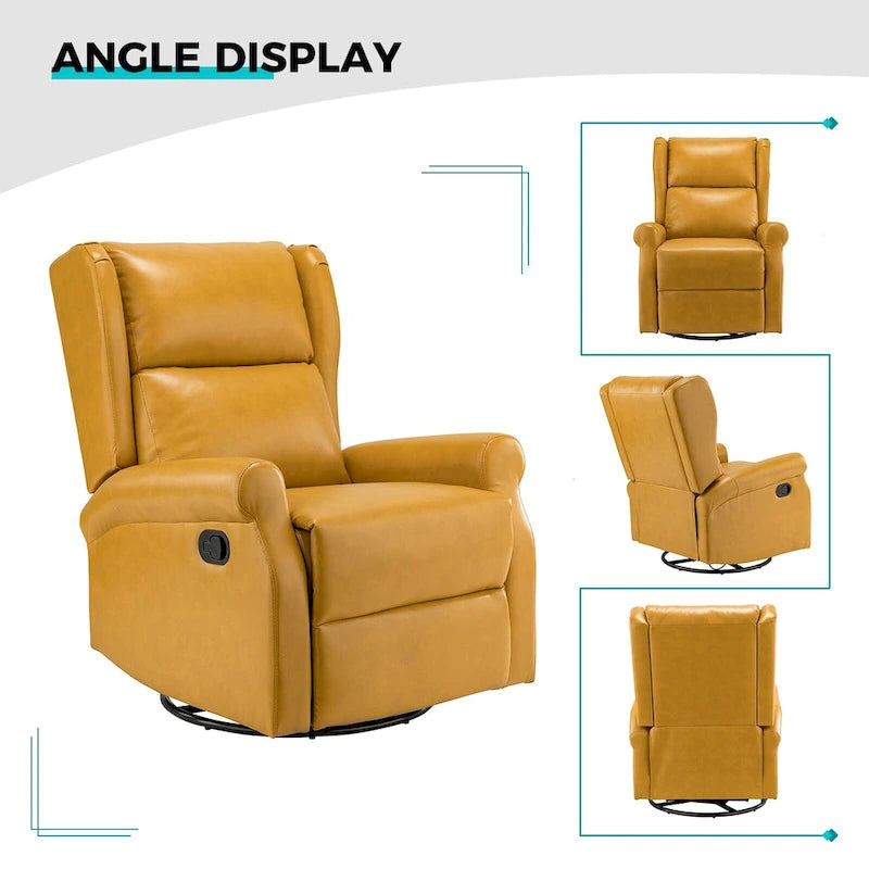 Fauteuil inclinable, pivotant et berçant – Cuir vegan, dossier à oreilles, repose-pieds intégré et base en métal