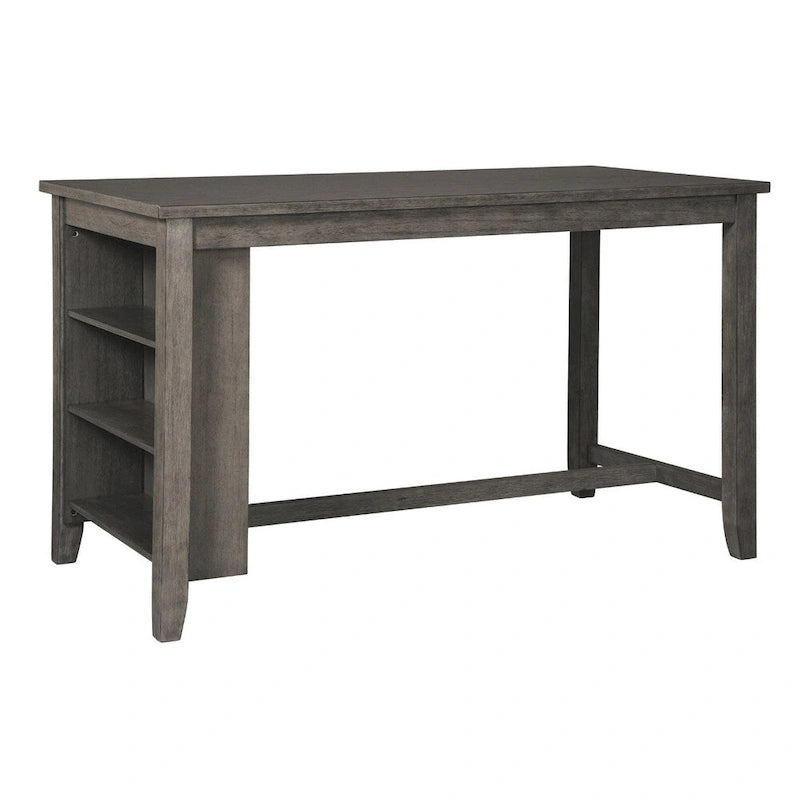 Table de salle à manger rectangulaire hauteur comptoir avec étagères latérales – Gris vieilli