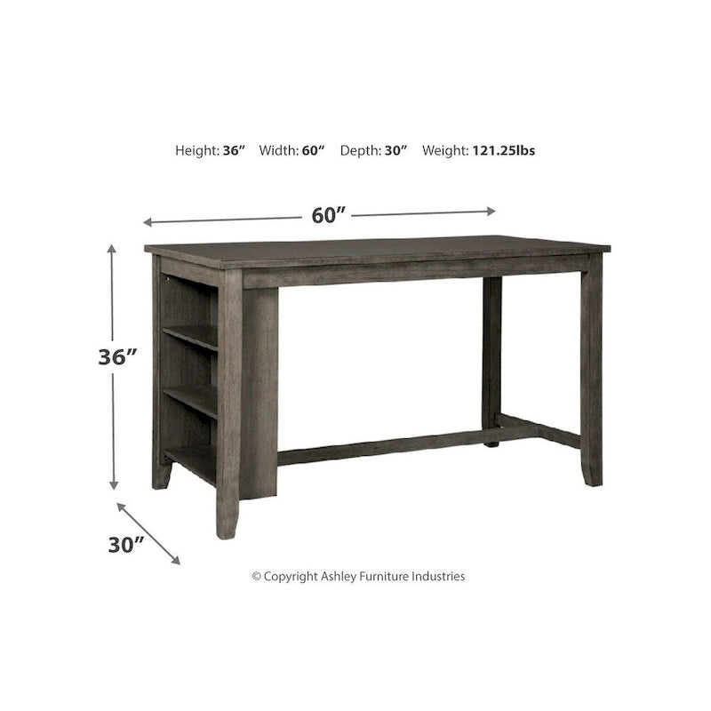 Table de salle à manger rectangulaire hauteur comptoir avec étagères latérales – Gris vieilli