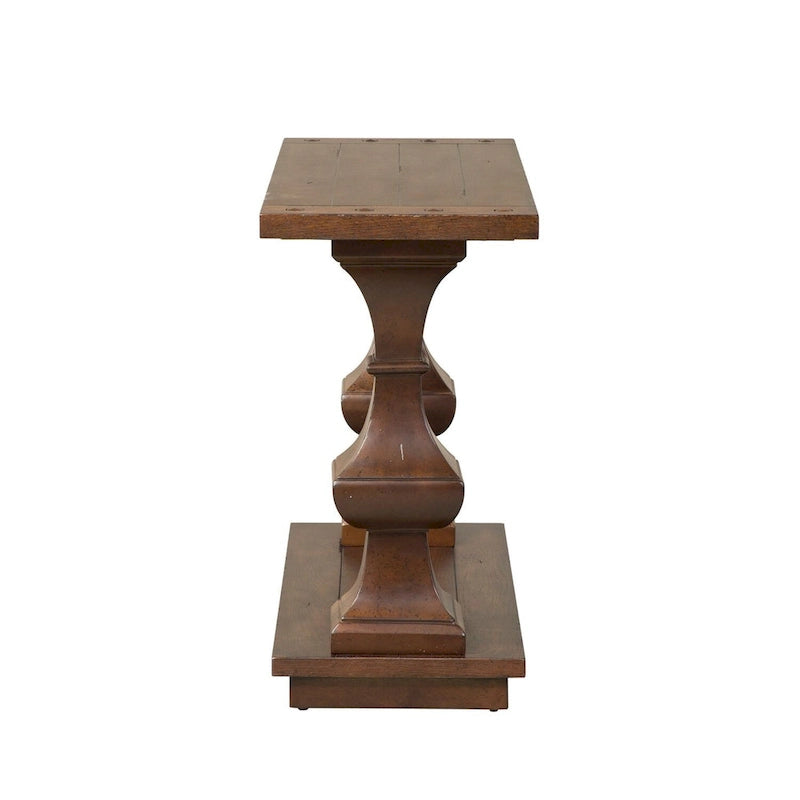 Console en planches de chêne avec étagère inférieure – Brun Kona, pieds tournés
