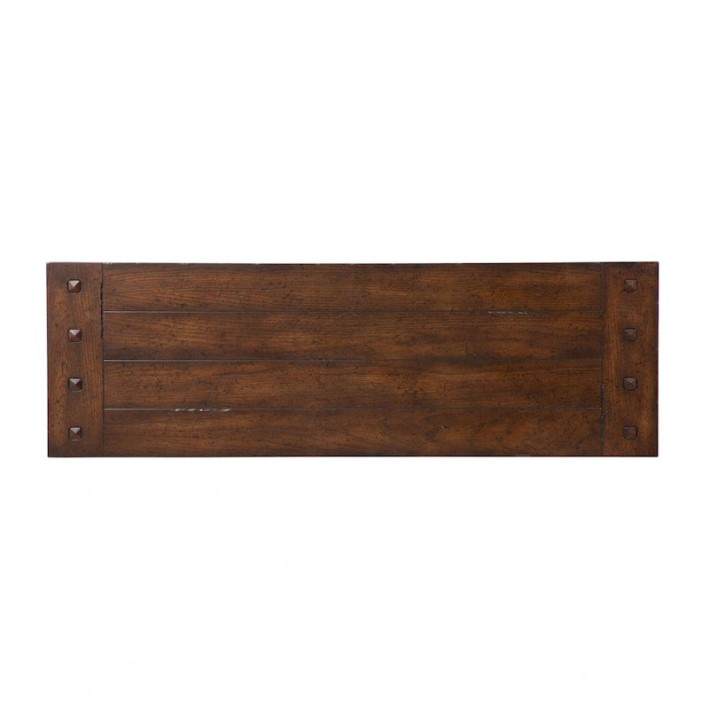 Console en planches de chêne avec étagère inférieure – Brun Kona, pieds tournés