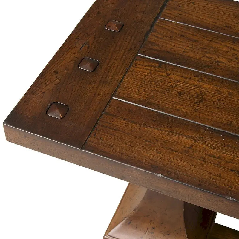 Console en planches de chêne avec étagère inférieure – Brun Kona, pieds tournés