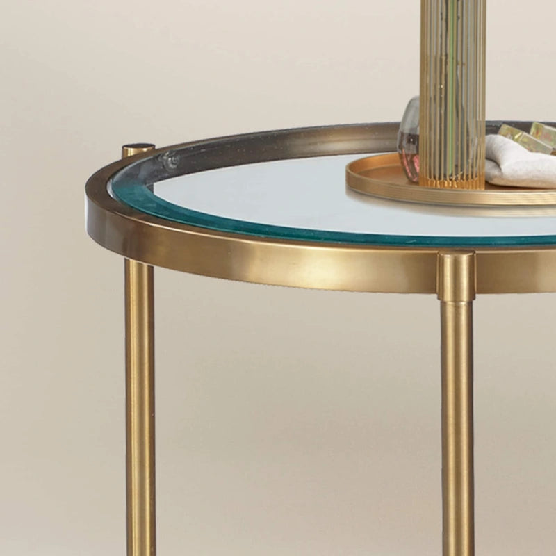 Guéridon rond à double plateau – Verre trempé et structure en métal