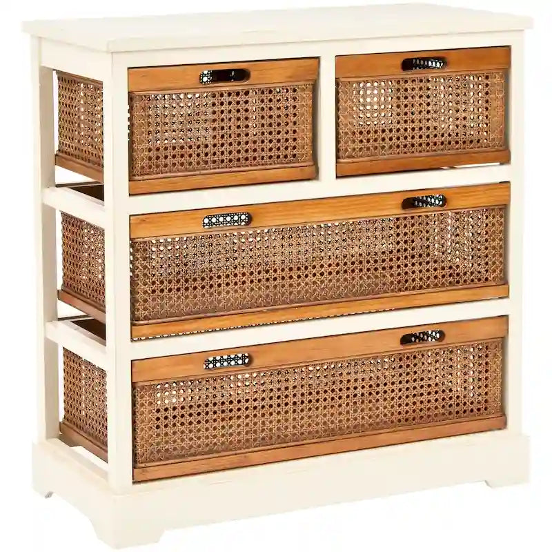 Meuble de rangement 4 tiroirs en jonc de mer – Cadre en bois de pin