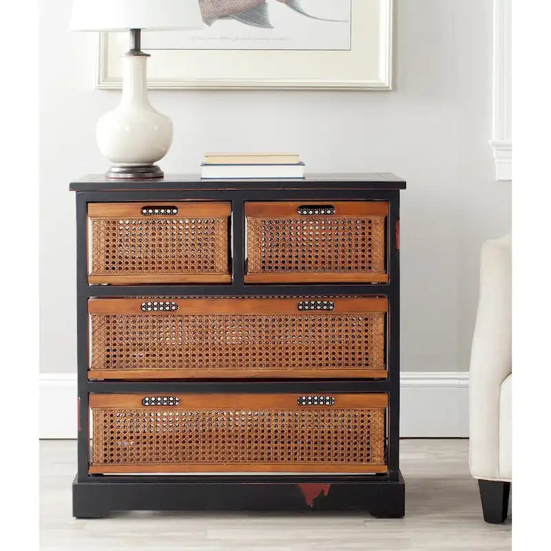Meuble de rangement 4 tiroirs en jonc de mer – Cadre en bois de pin