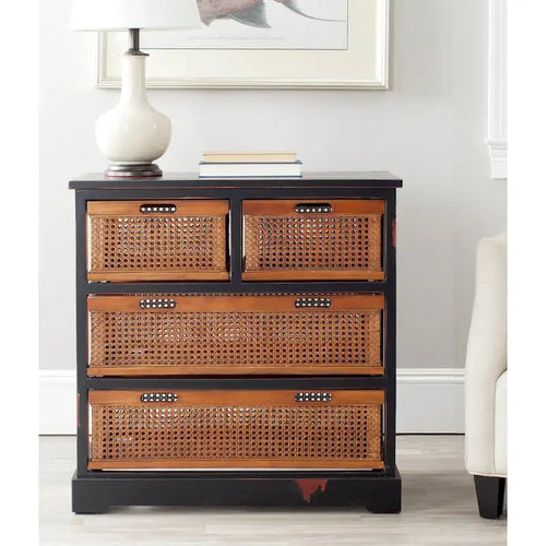 Meuble de rangement 4 tiroirs en jonc de mer – Cadre en bois de pin