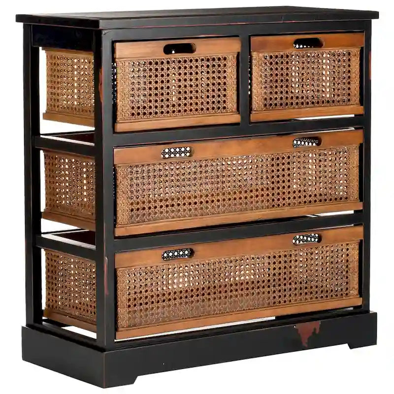 Meuble de rangement 4 tiroirs en jonc de mer – Cadre en bois de pin