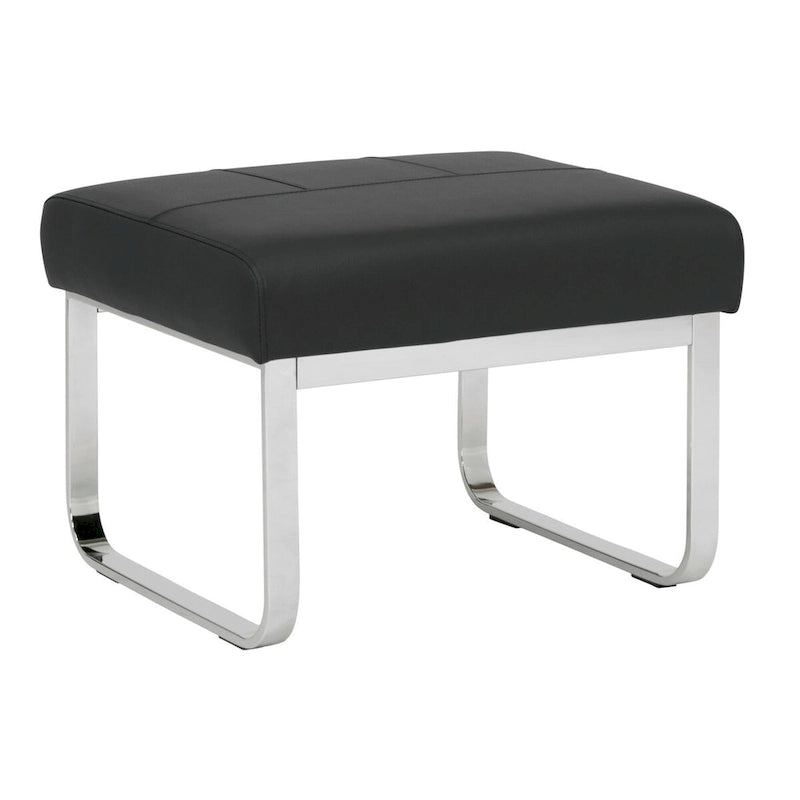 Pouf rectangulaire en cuir collé avec pieds incurvés en chrome – Coussin de 12,7 cm d'épaisseur