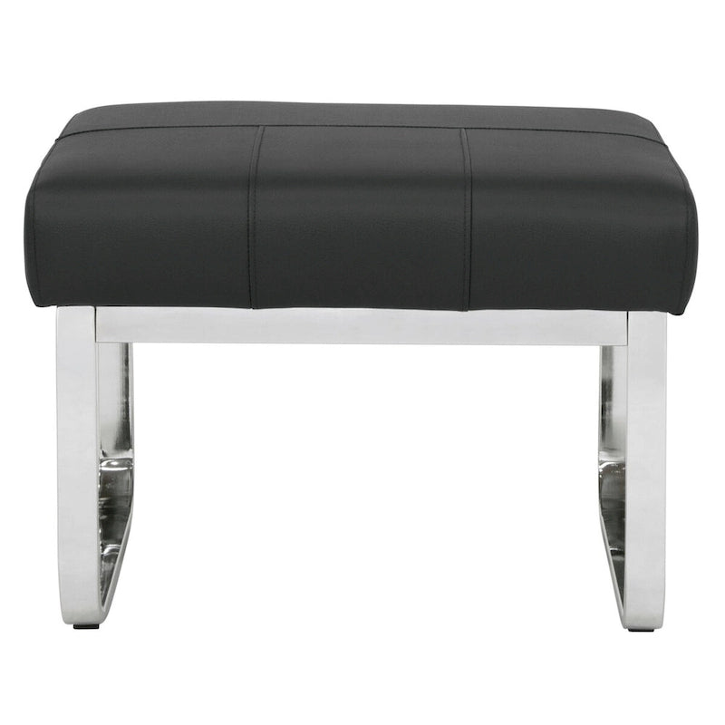 Pouf rectangulaire en cuir collé avec pieds incurvés en chrome – Coussin de 12,7 cm d'épaisseur