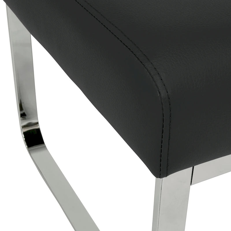 Pouf rectangulaire en cuir collé avec pieds incurvés en chrome – Coussin de 12,7 cm d'épaisseur