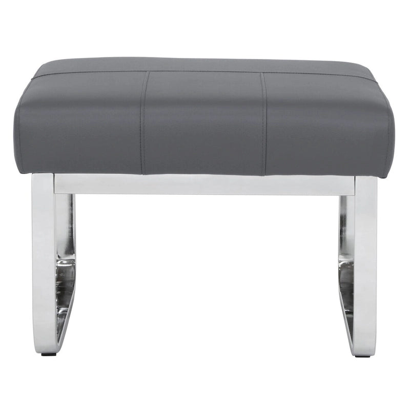 Pouf rectangulaire en cuir collé avec pieds incurvés en chrome – Coussin de 12,7 cm d'épaisseur