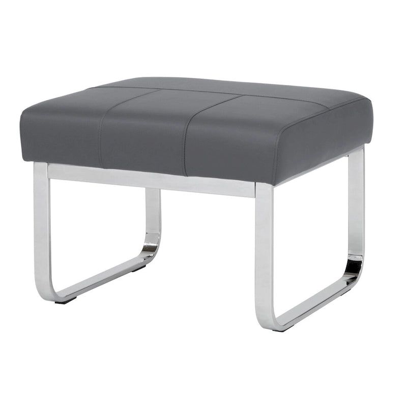 Pouf rectangulaire en cuir collé avec pieds incurvés en chrome – Coussin de 12,7 cm d'épaisseur