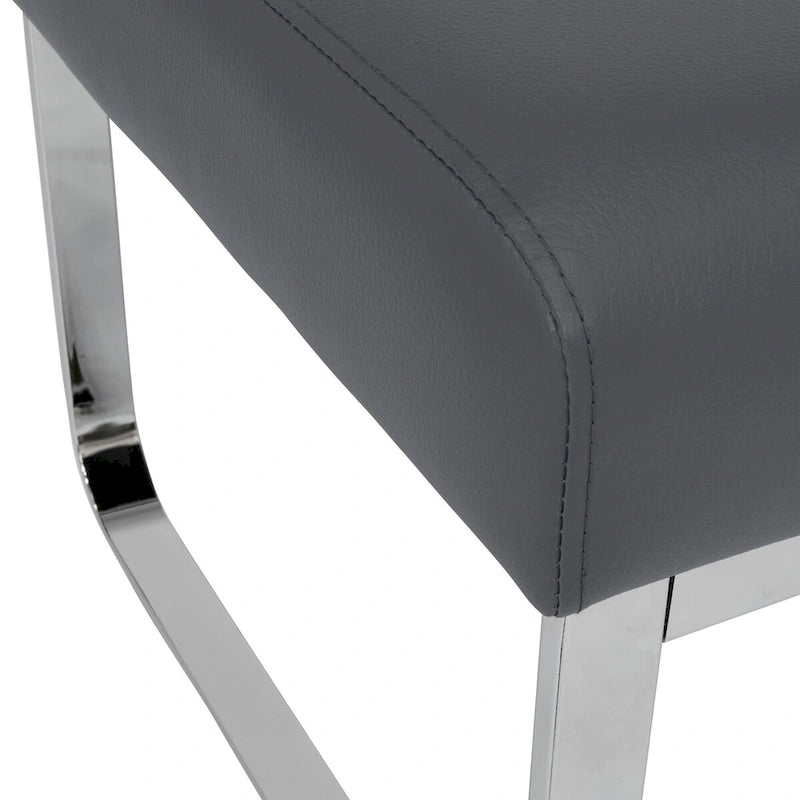 Pouf rectangulaire en cuir collé avec pieds incurvés en chrome – Coussin de 12,7 cm d'épaisseur