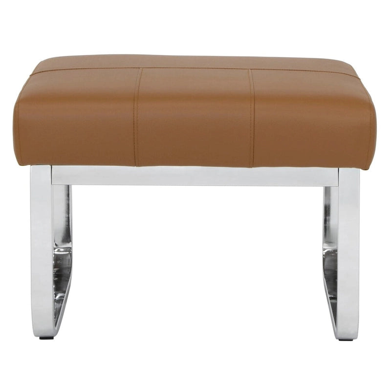 Pouf rectangulaire en cuir collé avec pieds incurvés en chrome – Coussin de 12,7 cm d'épaisseur