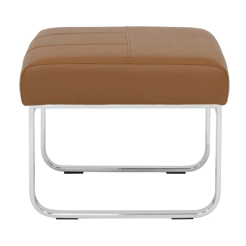 Pouf rectangulaire en cuir collé avec pieds incurvés en chrome – Coussin de 12,7 cm d'épaisseur