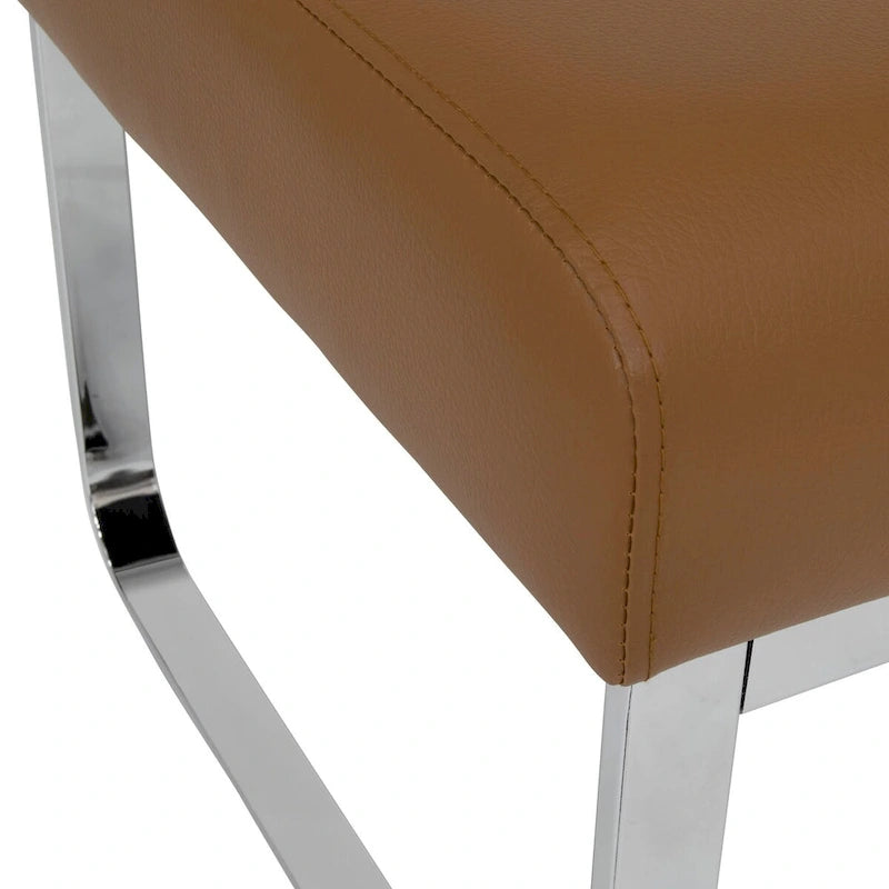 Pouf rectangulaire en cuir collé avec pieds incurvés en chrome – Coussin de 12,7 cm d'épaisseur