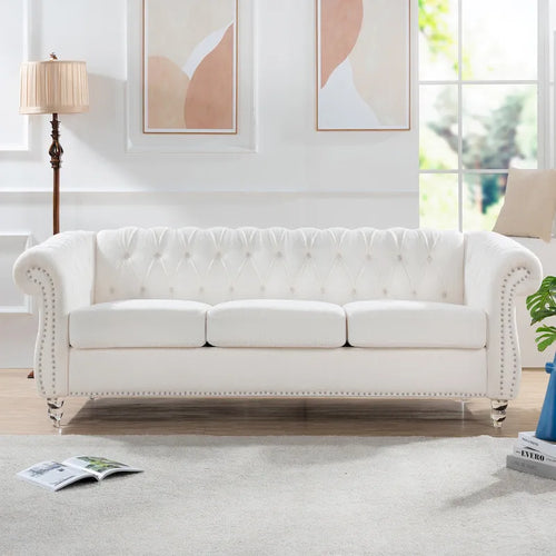 Upholstered Rolled Arm Chesterfield 3-Seater Sofa