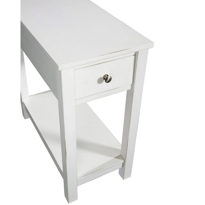 Table d'appoint de chevet avec tiroir et étagère inférieure – Blanc, style traditionnel