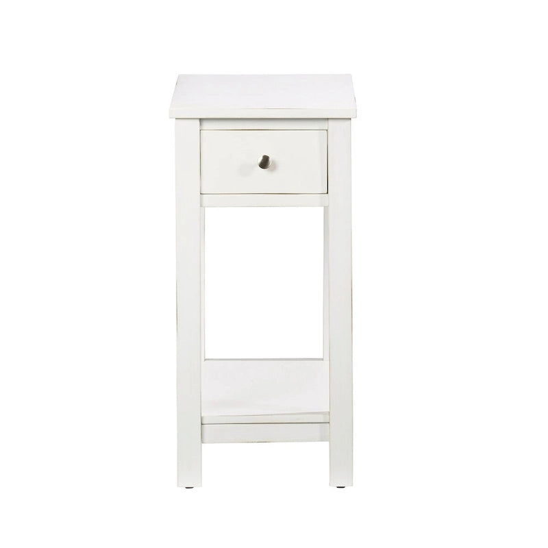 Table d'appoint de chevet avec tiroir et étagère inférieure – Blanc, style traditionnel