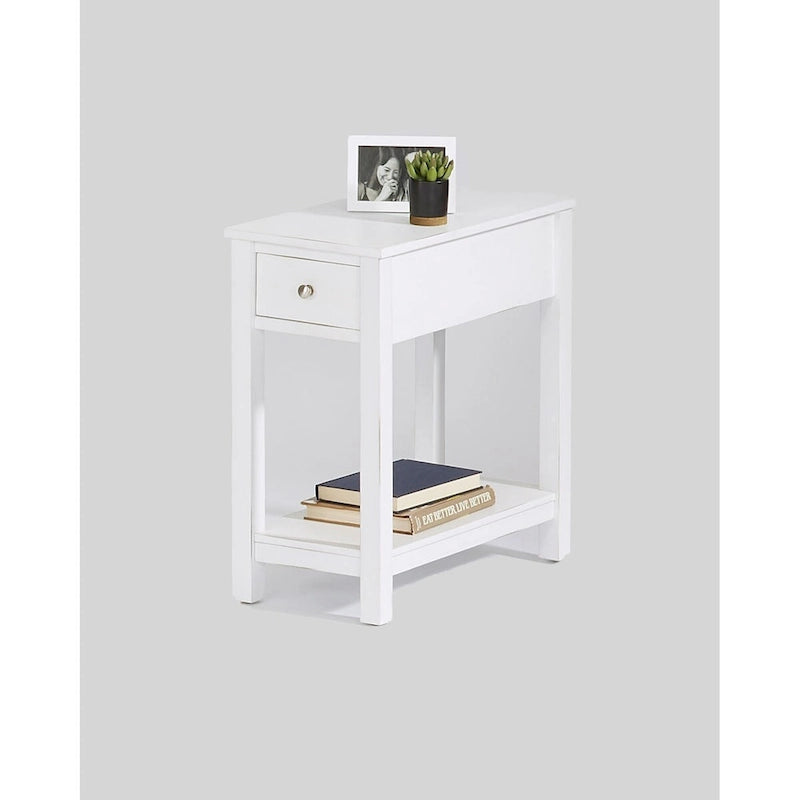 Table d'appoint de chevet avec tiroir et étagère inférieure – Blanc, style traditionnel