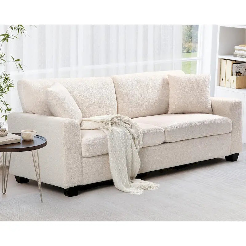 Canapé profond surdimensionné de 210 cm – Velours Teddy avec capitonnage cannelé