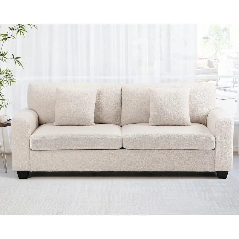 Canapé profond surdimensionné de 210 cm – Velours Teddy avec capitonnage cannelé