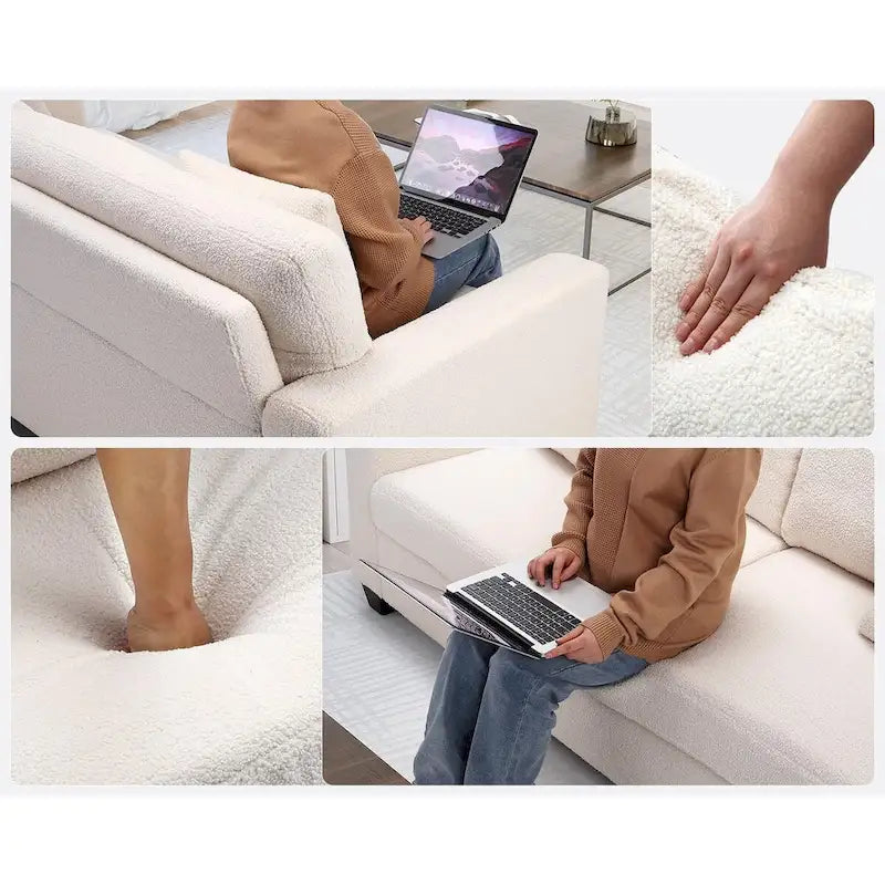 Canapé profond surdimensionné de 210 cm – Velours Teddy avec capitonnage cannelé