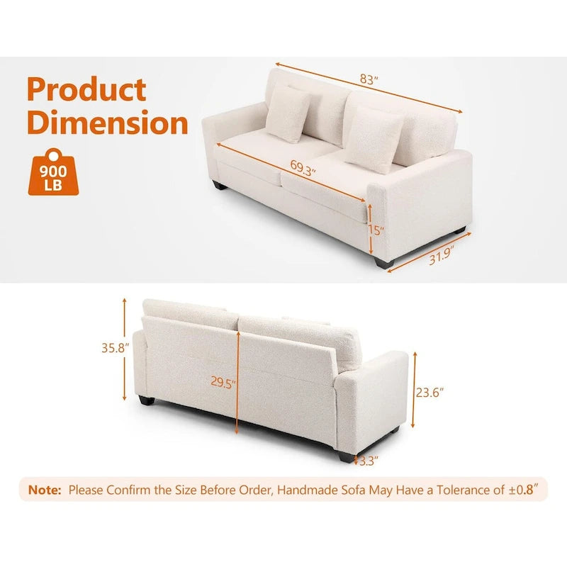 Canapé profond surdimensionné de 210 cm – Velours Teddy avec capitonnage cannelé