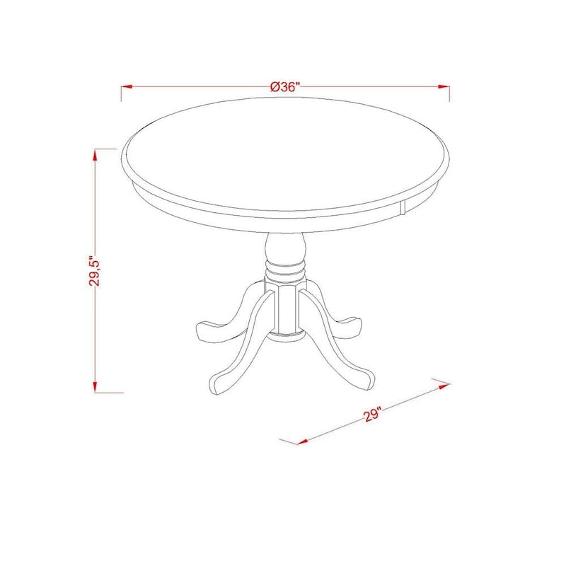 Table à manger ronde de 36 pouces – Plateau en bois naturel et pied piédestal blanc lin