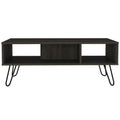 Table Basse Rectangulaire Mid-Century avec Étagère à 2 Niveaux et Pieds Épingle – Blanc