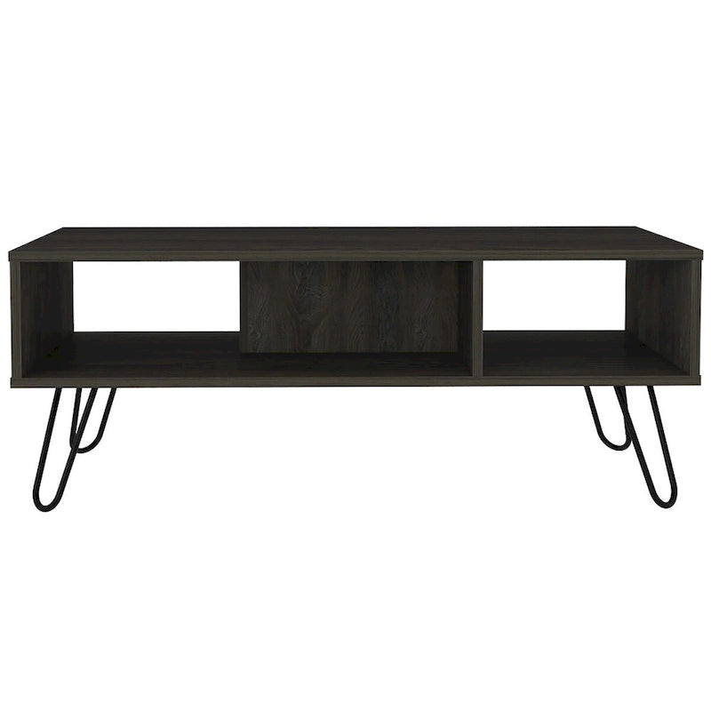 Table Basse Rectangulaire Mid-Century avec Étagère à 2 Niveaux et Pieds Épingle – Blanc
