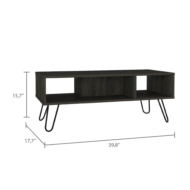 Table Basse Rectangulaire Mid-Century avec Étagère à 2 Niveaux et Pieds Épingle – Blanc