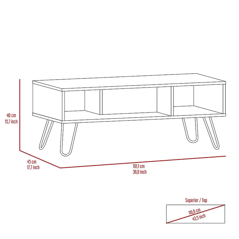 Table Basse Rectangulaire Mid-Century avec Étagère à 2 Niveaux et Pieds Épingle – Blanc