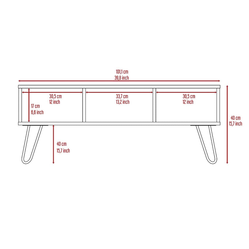 Table Basse Rectangulaire Mid-Century avec Étagère à 2 Niveaux et Pieds Épingle – Blanc