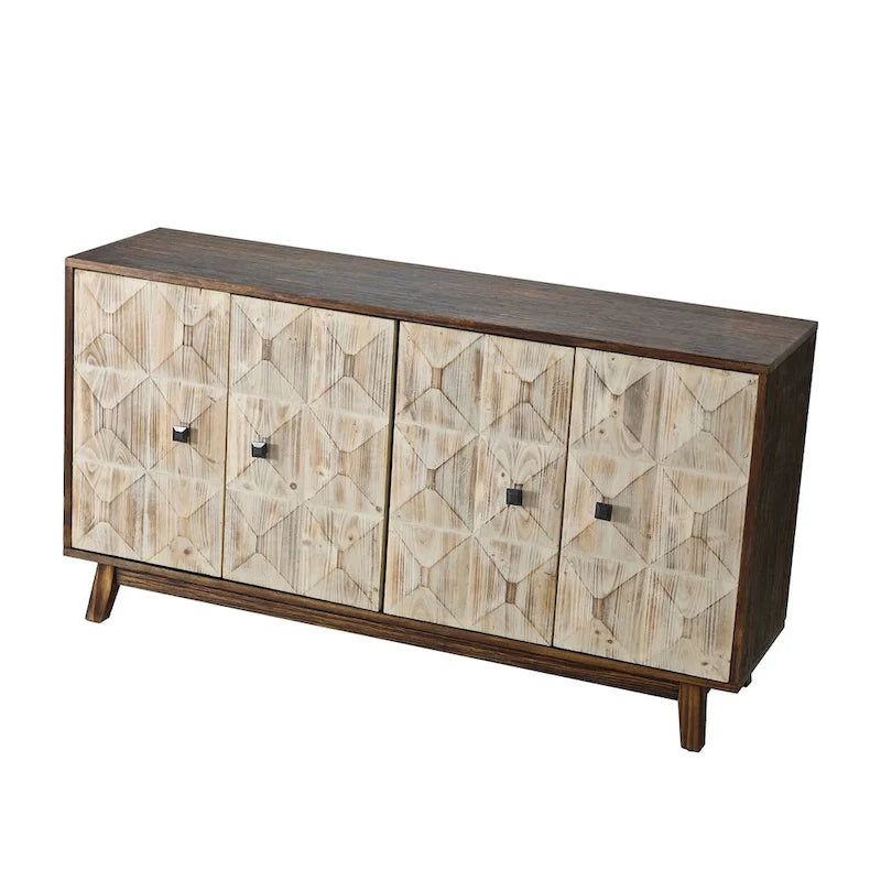 Buffet enfilade vintage 4 portes de 152 cm – Plateau en orme, portes sculptées et pieds en bois massif