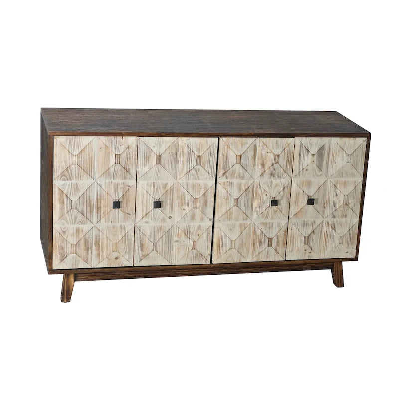 Buffet enfilade vintage 4 portes de 152 cm – Plateau en orme, portes sculptées et pieds en bois massif