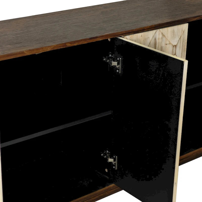 Buffet enfilade vintage 4 portes de 152 cm – Plateau en orme, portes sculptées et pieds en bois massif
