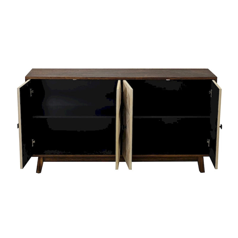 Buffet enfilade vintage 4 portes de 152 cm – Plateau en orme, portes sculptées et pieds en bois massif