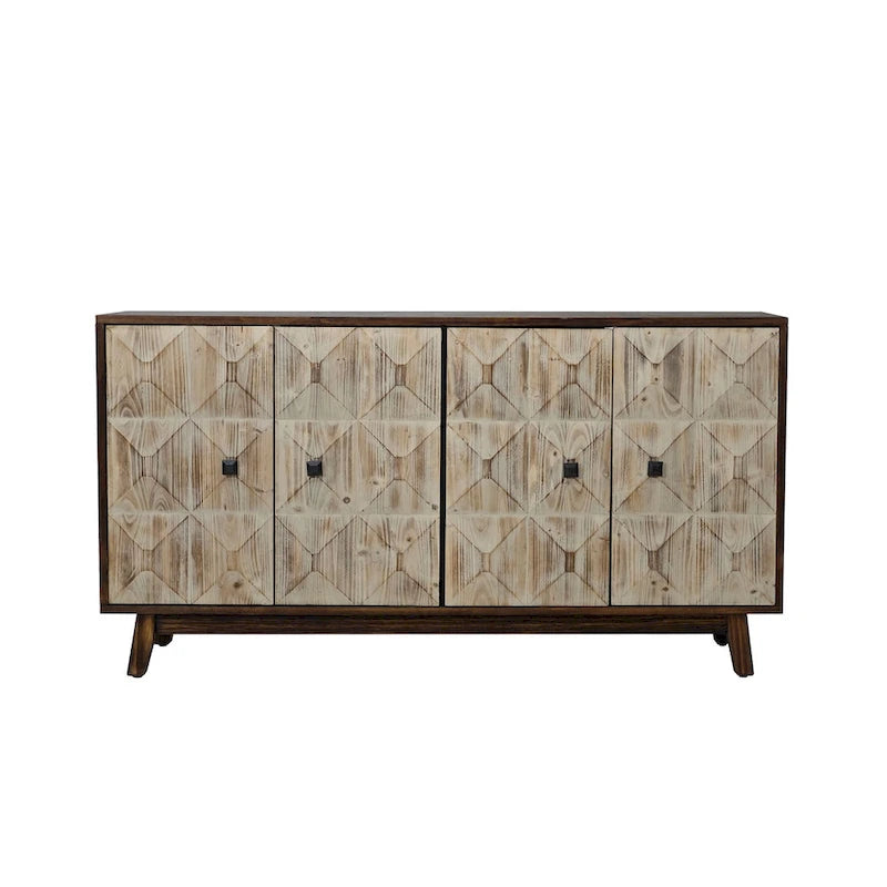 Buffet enfilade vintage 4 portes de 152 cm – Plateau en orme, portes sculptées et pieds en bois massif