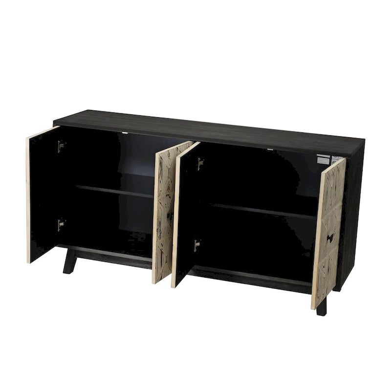 Buffet enfilade vintage 4 portes de 152 cm – Plateau en orme, portes sculptées et pieds en bois massif
