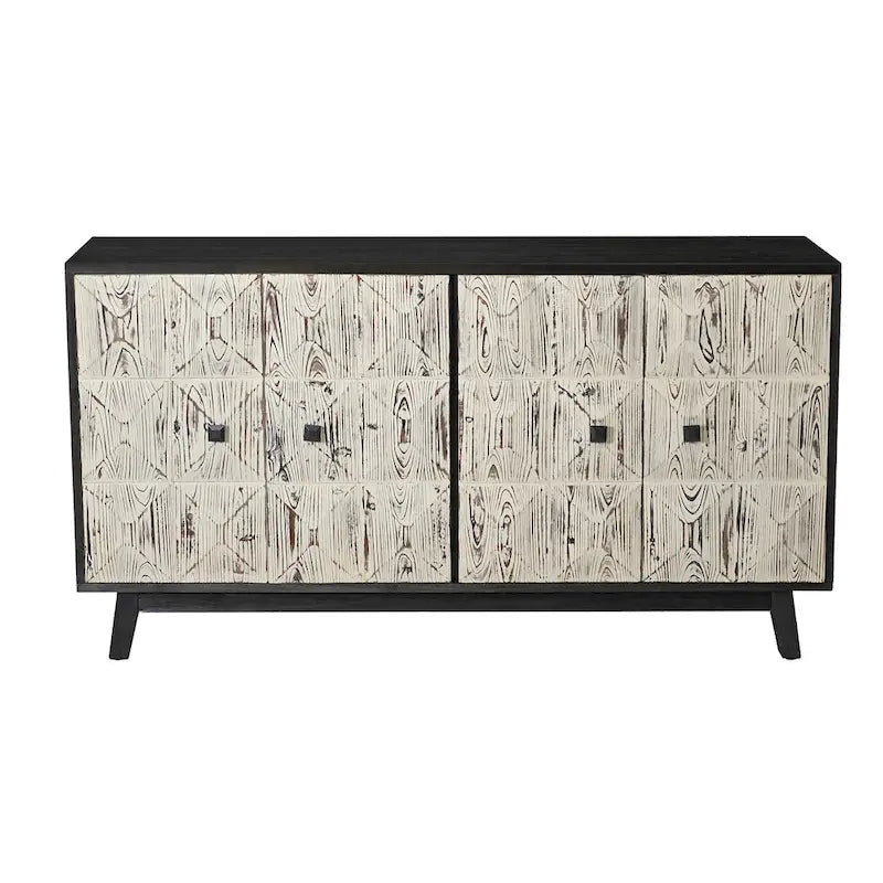Buffet enfilade vintage 4 portes de 152 cm – Plateau en orme, portes sculptées et pieds en bois massif