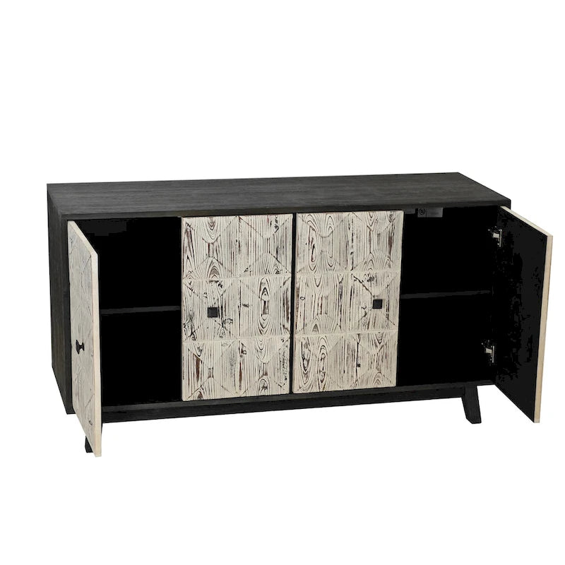 Buffet enfilade vintage 4 portes de 152 cm – Plateau en orme, portes sculptées et pieds en bois massif