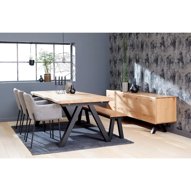 Table à manger scandinave à bords ondulés – Chêne sauvage et acier noir