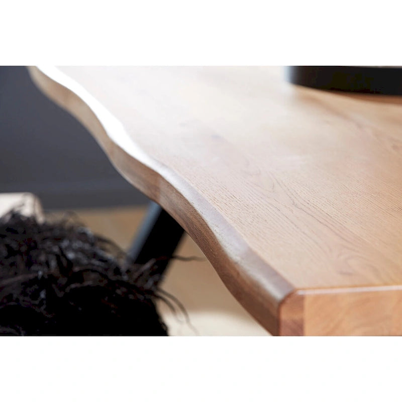 Table à manger scandinave à bords ondulés – Chêne sauvage et acier noir