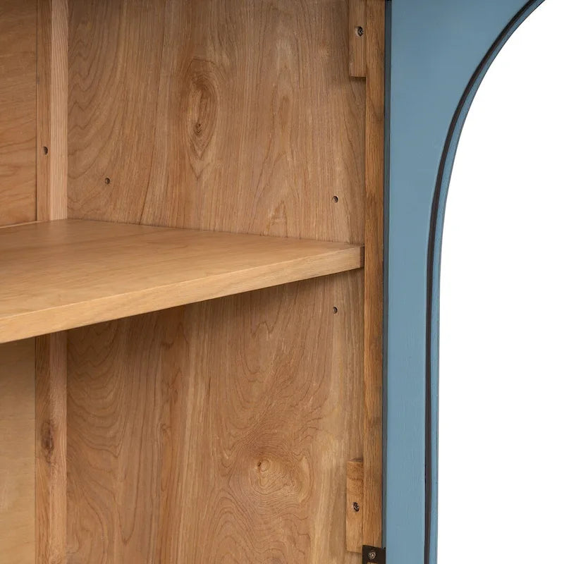 Buffet rétro 4 portes de 60 pouces avec portes en verre arqué et poignées en métal