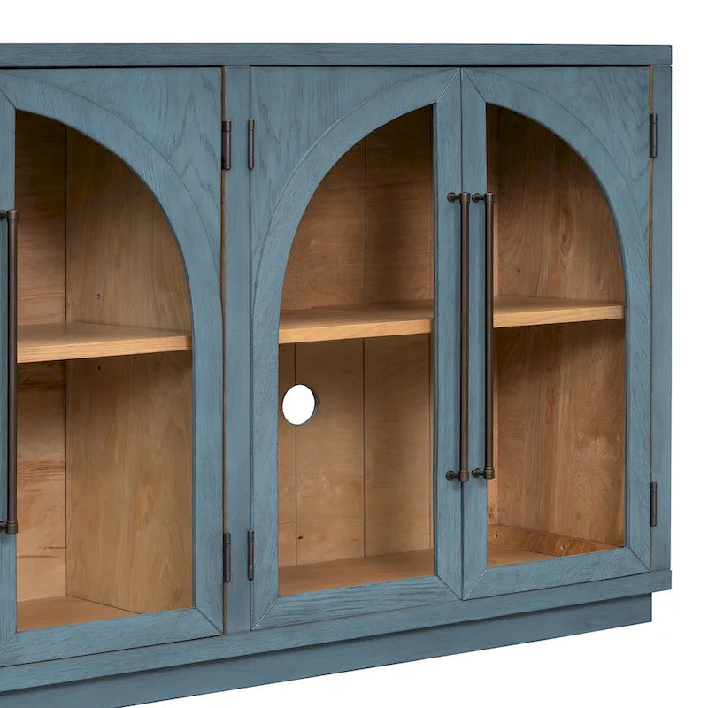 Buffet rétro 4 portes de 60 pouces avec portes en verre arqué et poignées en métal