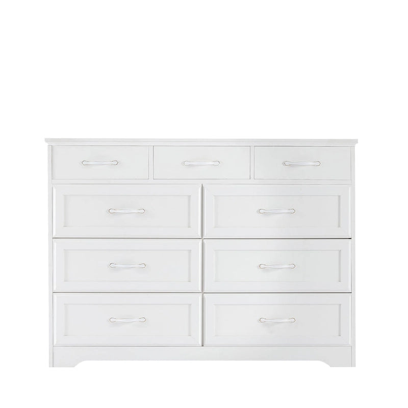 Commode longue à 9 tiroirs avec poignées antiques – Style ferme, commode en bois