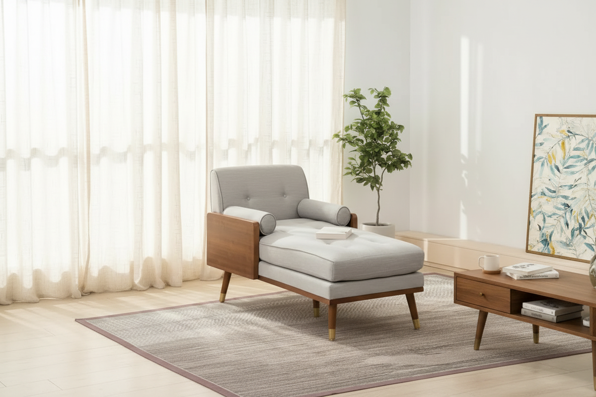 Mid-Century Chaise Lounge – Wide Angle View